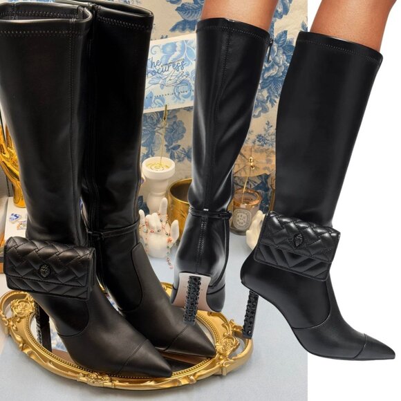 🆕 KURT GEIGER LONDON 🧿 NWOB Ankle Bag Knee Boot, Black Leather, Sz 37 US 7 - Picture 1 of 16